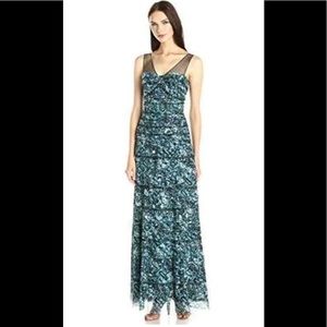 BCBGMaxAzria Emerald Kaleidoscopic Jewel Print Ruffle Gown Formal Dress 2